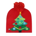 Detail view of the LED ON/OFF switch on a festive red knit Christmas tree beanie hat - 56-60cm / Red Christmas Tree(ZZM61)