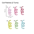 Detail of colorful spiral spring embroidered patches showing 4.2cm x 1.7cm dimensions - 6Pcs 2-Loop Spiral Set