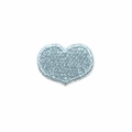Light blue heart embroidery patch with silver glitter and secure stitched edges - Big Heart - Silver