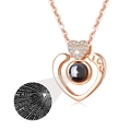 Rose gold heart projection necklace with 100 languages I love you stone pendant - Silver Double Heart Style (04)