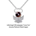 Silver guardian angel necklace with projection stone showing I love you in 100 languages - Silver Angel Style (06)