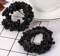 Dual-use black beaded elastic hair tie and bracelet set featuring glossy finish beads - Standard / Black