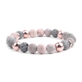 Lavastein-Perlenarmband mit rosa Natursteinen und roségoldenen Metallperlen - Pink Grau Marmor Lavastein Stil