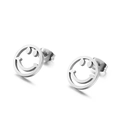 Minimalist silver smiley face stud earrings with hollow design for women - Steel (KE84605-K)