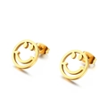 Minimalist gold hollow smiley face earrings for women on a clean white background - Gold