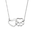 Collana in acciaio inossidabile argento con ciondolo a cuore e zampa su catenina - Collana con Cuore e Zampa Intrecciati (Colore Acciaio)