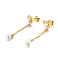 Eleganti orecchini a farfalla dorati con ciondoli di perle bianche in vista variante - Oro (KE84609-K)