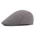 Classic brown and white houndstooth flat cap with warm cotton lining for autumn and winter - 57-58cm / Khaki