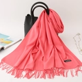 Coral pink cashmere-feel scarf with elegant fringes and authentic fabric label - 200*70cm / Watermelon red