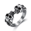 Antique silver double skull stainless steel ring for men and women on white background - US 7 / Steel Color (06305)