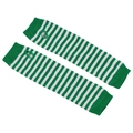 Green and white striped knit arm warmer sleeves with thumb holes for outdoor wear - Green and White Striped