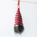 Gnomo natalizio nordico con cappello a maglia a righe rosse e barba di peluche grigia - No.4 (Rosso/Grigio Righe Maglia)