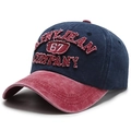 Casquette de baseball rétro bleu marine et rouge avec broderie vintage lavée - Réglable / Bleu Marine (Patchwork Rouge Délavé)