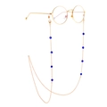 Fashionable gold round frame glasses with handmade blue bead chain on white background - Gold Glasses With Blue Beaded Chain (GL875)