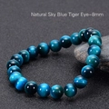 Naturstein-Armband aus hellblauen Tigeraugen-Perlen mit 8mm Durchmesser für Damen - Natürliches tiefblaues Tigerauge (8 mm)
