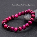 Pulsera de cuentas de ojo de tigre rojo rosa de 8mm con efecto ojo de gato sobre piedra - 8mm / Ojo de Tigre Rojo Rosa Natural
