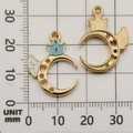 Golden crescent moon alloy charms with light blue crown design for DIY jewelry making - Crown Moon Wing Pendant (10986)