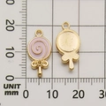Pink swirl lollipop pendant in gold alloy with pink enamel bow and smooth gold back - Lollipop Pendant (10984)