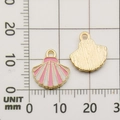 Pink and white shell charms in alloy enamel, showing front and gold striped back - Pink Shell Pendant (10991)