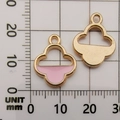 Pink enamel four-leaf clover pendant charm with gold metal frame and size scale - Pink Four-Leaf Clover Pendant (11013)