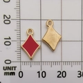 Rhombus red enamel and gold metal jewelry pendant with hanging loop, 15mm DIY accessory - Red Square Pendant (11020)