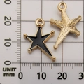 Black enamel star charm in gold finish with textured back on measuring grid - Black Irregular Star Pendant (11018)