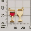 K-gold plated alloy red wine glass charm for DIY necklaces, 18mm size shown on grid - Red Wine Glass