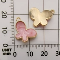 Pink butterfly charm pendant in gold alloy for DIY jewelry making with size scale - Pink Enamel Butterfly