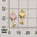 Pink heart-shaped key pendant charm in golden alloy measuring 18mm by 8mm for DIY jewelry - Pink Heart Key