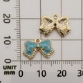 Light blue enamel bow charm with gold plating for DIY jewelry making 16mm size - Lake Blue Bow