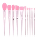 Juego de 10 brochas de maquillaje con cerdas rosas y elegantes mangos en oro rosa - Juego de 10 (Sin bolsa) / Rosa