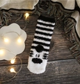 Thick coral fleece zebra stripe socks with cute cartoon embroidery and plush pom poms - Adult (No Gift Box) / White Black Striped Clown