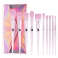 Detailed set of 10 pink makeup brushes with a holographic laser cosmetic bag storage - 10Pcs Set + Holographic Bag / Lavender