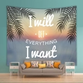 Sunset beach wall tapestry with black palm leaves and motivational quote text - 73X95CM / Inspirational Sea View