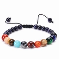 Close-up of solar system bracelet showing natural stone beads and adjustable cord - Eight Planets Style 11