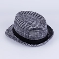 Chapeau fedora classique en laine à motif pied-de-poule noir et blanc avec ruban noir - 58cm / Pied-de-poule Gris