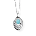 Collier médaillon vintage argenté avec pendentif ovale, pierre bleu ciel et relief floral - Argent Turquoise