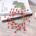 Red and gold berry wreath centerpiece on wooden table with holiday festive decor - Red & Gold Glass Bead Wreath / Standard Type