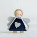Ciondolo angelo di Natale in lana con corpo in velluto blu scuro e ali d'argento - N. 5 (Ragazza Angelo Blu Scuro)
