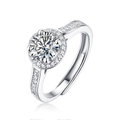 S925 sterling silver halo ring with round moissanite and adjustable open band - R4494 Moissanite Style / 1 Carat / 6.5mm