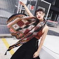 Bohemian oversized cotton linen shawl with ethnic patterns and fringe trim details - 180*90CM / 37123-Geometric Ethnic