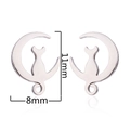 Silver crescent moon and cat stud earrings measuring 11mm by 8mm on white background - Cat On Moon (162 Steel)