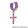 Singolo orecchino a cerchio in acciaio al titanio arcobaleno con pendente a croce colorata - Croce Arcobaleno / 1 Pezzo