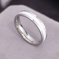 Polierter Edelstahlring mit eleganter weißer Emaille-Einlage für Damen und Herren - US 4 / Silber & Weiß