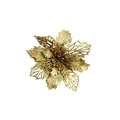 Détail macro d'une fleur de Noël artificielle dorée à paillettes pour sapin et déco DIY - 9.5CM / Doré