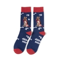Detail of navy cotton crew socks with red accents and German Shepherd knitted pattern - Navy Red German Shepherd Style (A321)
