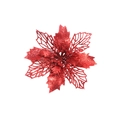 Fleur de poinsettia rouge artificielle scintillante avec paillettes pour sapin de Noël - 9.5CM / Rouge