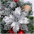 Fleur de poinsettia artificielle argentée pailletée pour décoration de sapin de Noël - 9.5CM / Argenté
