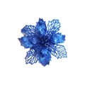 Detail of blue glitter hollow flower ornament for Christmas tree and festive decor - Sapphire Blue