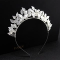 Macro detail of a silver metallic leaf headband with intricate leaf textures on black background - Silver Alloy Leaf